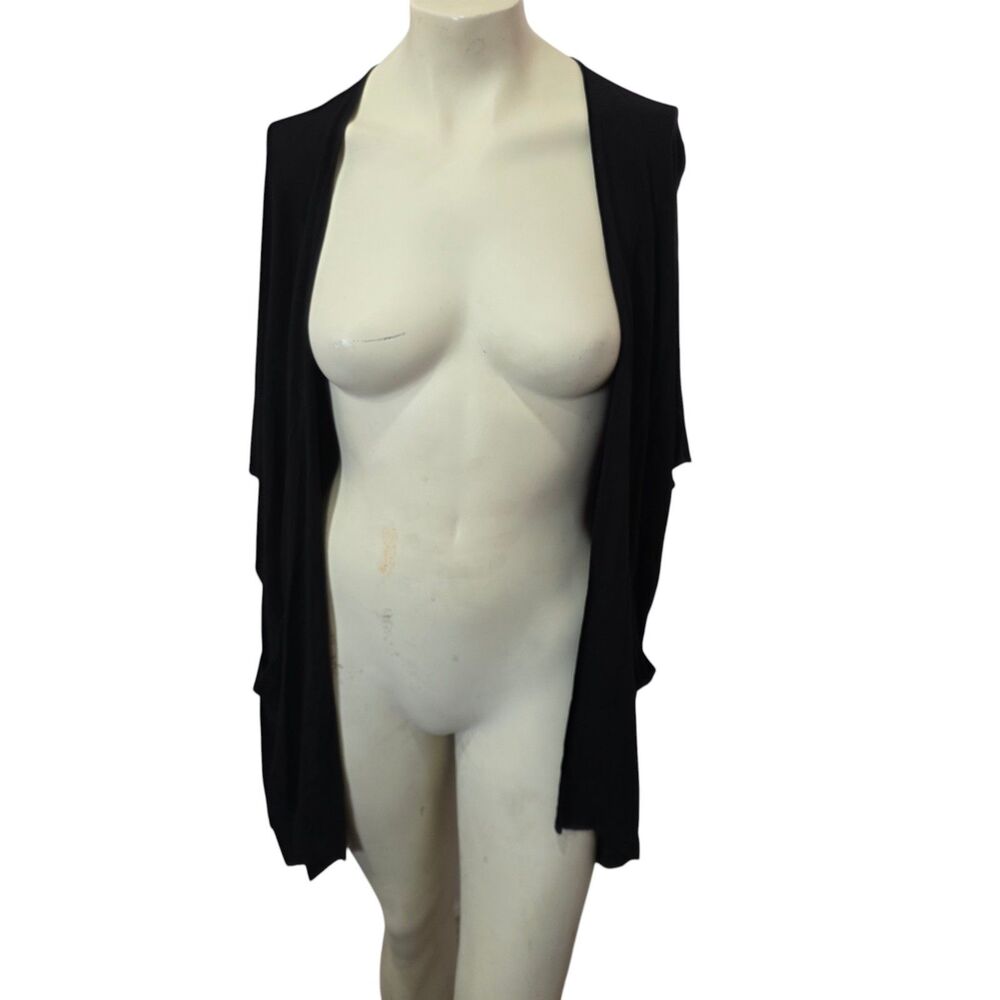 Susan Graver Weekend Black Open Front Cardigan Duster Top Womens XXS Soft